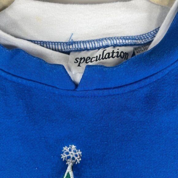 Women's Vintage Blue Snowman Holiday Grandma Embroidered Christmas Sweater / S - Picture 4 of 5